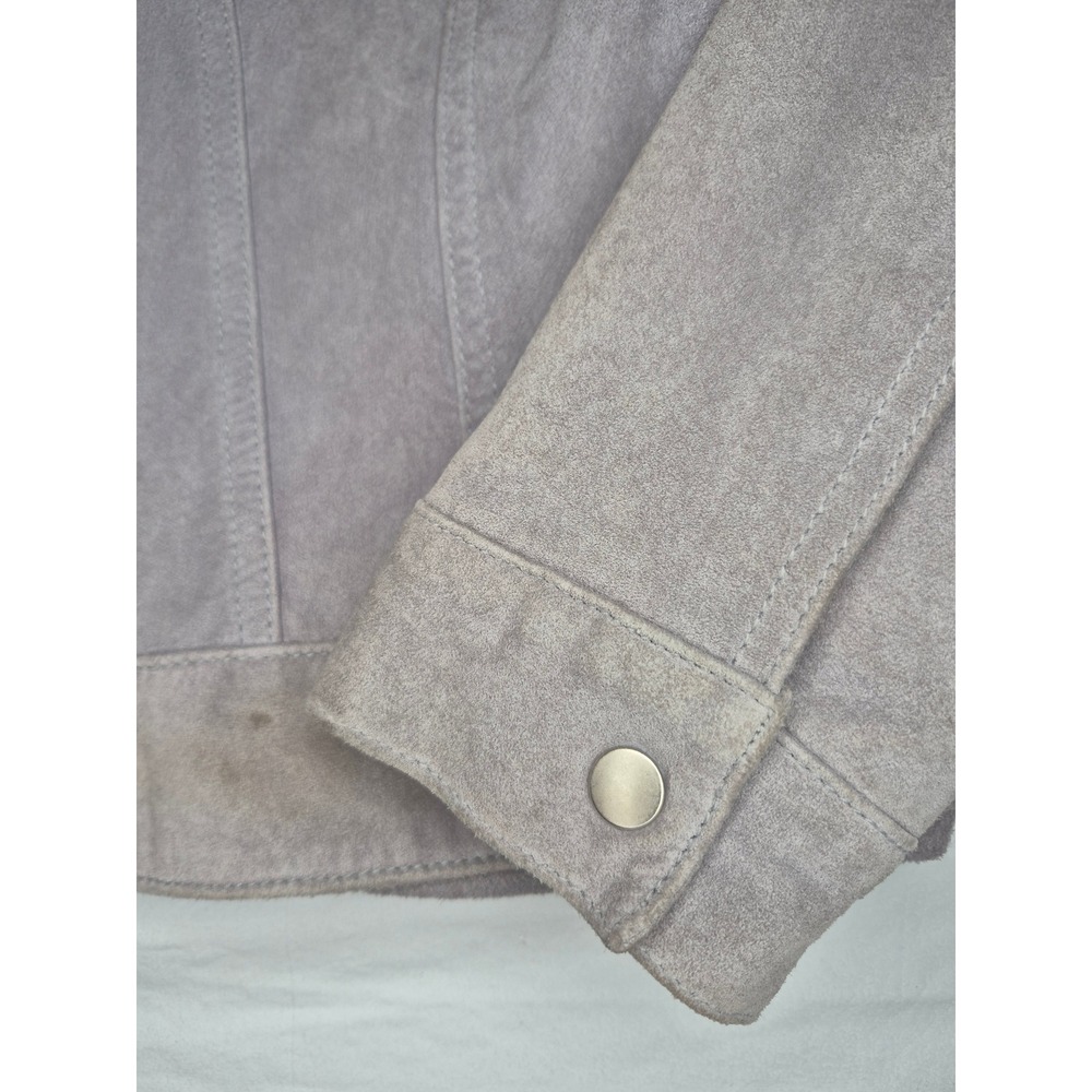 Anonymous Women's Light Gray Suede Trucker Jacket Size Medium - Picture 4 of 7